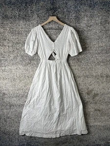 Cleobella Dress Womens Small White Puff Sleeve Back Cutout Boho Open Back - Picture 1 of 7