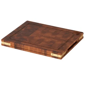 HACKEPETER Schneidbrett 50 x 40 x 5 cm Walnuss Hirnholz mit Messingbeschlägen - Bild 1 von 6