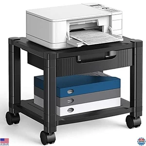Printer Stand with Cable Management & Storage Drawer, Locking Wheels, 14.1" - Picture 1 of 6