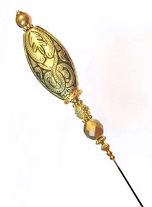 HATPIN with CELTIC MOTIF Gold Finish Beads & Rhinestone - 8 Inches - Picture 1 of 10
