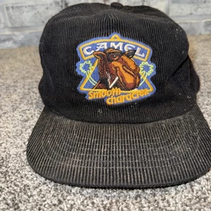 Camel Smooth Character Snapback Hat Black One Size Embroidered Corduroy Vintage - Picture 1 of 6