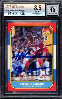 Hakeem Olajuwon Auto Signed 1986-87 Fleer RC 82 BGS 8.5 Sig 10 The Dream Beckett - Image 1 of 2