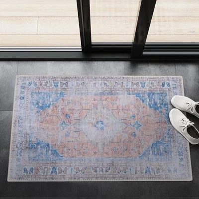 GLN Rugs Larisa - Machine Washable Area Rug - Turkish Peach/Blue Home Rugs - Image 1 of 4