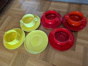 6 Wächtersbach Geschirr Suppenteller Gelb Rot Vintage Western Germany 70er Jahre - Bild 1 von 14