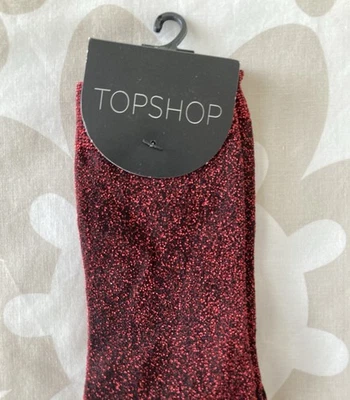 00’S Vintage Topshop Ladies Red/Black Glitter Socks One Size 4-7 EUR 36-41 BNWT - Image 1 of 4