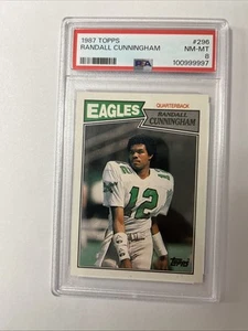 1987 Topps Randall Cunningham RC Rookie #296 Philadelphia Eagles PSA 8 NM-MT - Foto 1 di 2