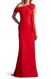 Tadashi Shoji ALG18371 Bowl One Shoulder Crepe Column Gown SZ 12 ($378) RedRose - Picture 1 of 2