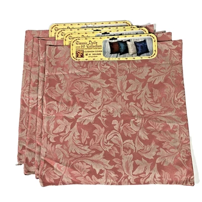 Juego de cuatro fundas de cojín de almohada rosa cremallera floral 16” cuadrado rosa crema brocado Foto 1 de 4