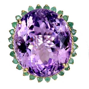 925 Sterling Silver Ring Oval Amethyst 63 Ct Emerald Handmade Gemstone Jewelry 8 - Picture 1 of 14