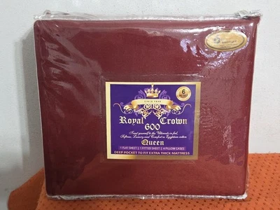 Juego de Sábanas Royal Crown 600 Queen Size Algodón Egipcio Color Borgoña Nuevo Foto 1 de 3