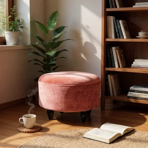 Pink Deluxe Oval Footstool –Handmade Ottoman, Padded, Solid Wood Legs, 30cm High - Picture 1 of 8