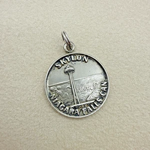 Vintage Sterlingsilber rund Skyline Niagarafälle Kanada Anhänger Charm Schmuck - Bild 1 von 6