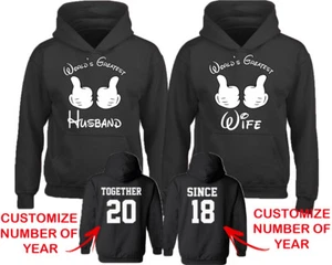 Couple Matching HOODIES World Greatest HUSBAND WIFE TOGETHER SINCE DATE NUMBERS - Picture 1 of 3