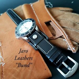  Bund Fixed Lugs Vintage Wristwatch Bundle with aviation strap Black strap