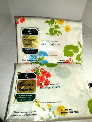 Vtg 1960's Wamsutta Superlin Irregular Twin Flat/Fitted Sheets Floral Sealed NIP - Image 1 of 4