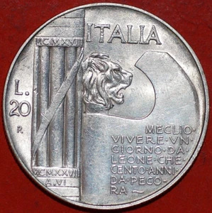 Italy 20 Lire 1928 R Yr. VI Vittorio Emanuele III KM# 70 10th Anniversary - Picture 1 of 4