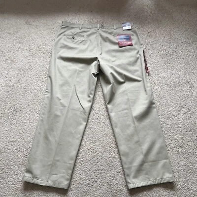 Pantalones de hombre Saddlebred frente plano caqui talla 42x30 sin arrugas B951002 cintura rígida Foto 1 de 4