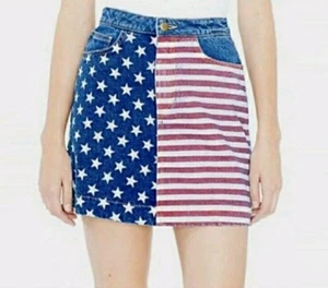 NEW w Tags American Apparel USA Flag Denim Jean Mini Skirt Size XS - 25 Waist - Picture 1 of 9