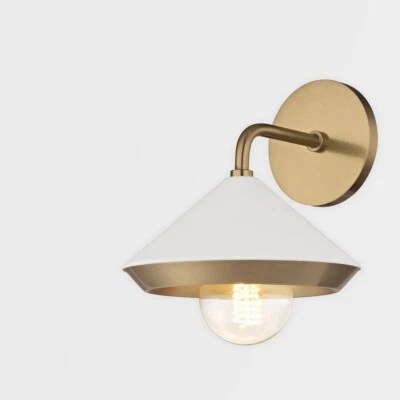 Marnie 1-Light Aged Brass Wall Sconce with White Shade by MITZI HUDSON VALLEY L Foto 1 de 4