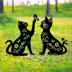 Cat Metal Decor Garden Stakes Black Silhouette Statues for Yard Ornaments - Picture 1 of 19