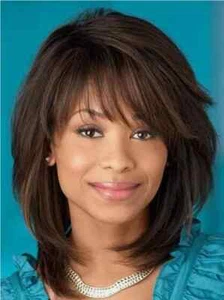 New Medium Length Layered Natural Brown Synthetic Hair Wigs Women Fashion UK - Picture 1 of 8