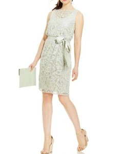 Adrianna Papell Sleeveless Illusion-Lace Belted Dress - Size 6 - Picture 1 of 2