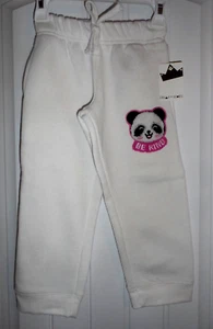Crown of Hearts Kids White Sweatpants with Cute Panda Be Kind Patch Girls Size 4 - Picture 1 of 5