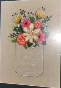 Artiste Love Always Jar Of Flowers Stamped Cross Stitch Kit - Picture 1 of 4