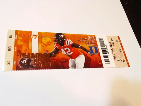2013 Duke Blue Devils Virginia Tech Hokies Football Ticket Stub Cover