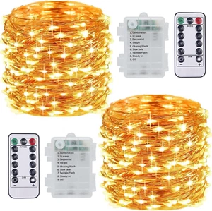 2 Pezzi Stringa Luci LED - 10M/33FT Catene Luminose 100LED Luci Natalizie Batter - Foto 1 di 12