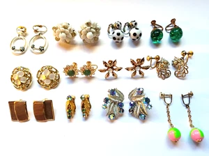 Vintage Konvolut 12 Paar Strass & Emaille Clip Ohrringe - Bild 1 von 6