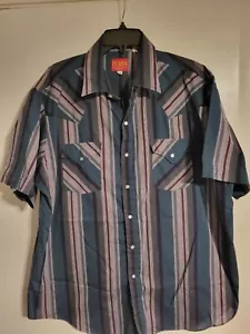 Hombre Plains Western Wear Abotonado Perla A Presión Verde Rojo Manga Corta XL X-Large - Imagen 1 de 4