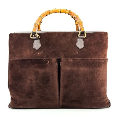 GUCCI Handbag Bamboo Suede Brown Authentic - Image 1 of 4