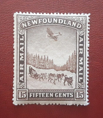 NEWFOUNDLAND 1931 15c MNH Sleigh Watermarked Air Post Scott C9 F/VF 2427 - Image 1 of 4