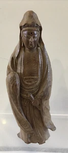 Chinese Vintage Boxwood Carved Buddha 8" Kannon Bosatu Statue Signed YUESHAN - Picture 1 of 7