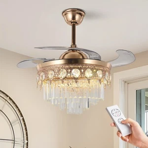 42in Luxury Crystal Chandelier Reversible Ceiling Fan w/Remote 3-Colors 6-Speeds - Picture 1 of 17