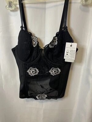 Donns L'oren black flower sexy black corset semi sheer size large new with tags - Image 1 of 4