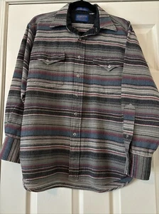 Vtg Pendleton Shirt M High Grade Western Wear Striped Virgin Wool - Picture 1 of 6