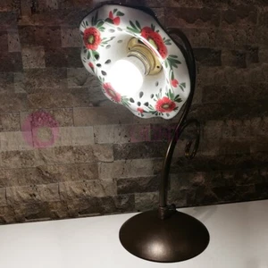PAPAVERI Lampada da Tavolo Rustica in Ferro Battuto e Ceramica - Foto 1 di 7