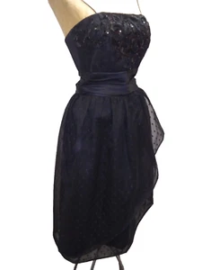 Vintage 1970's Black Lace Tulle Sequins Strapless Gown by Nuit Size Small - Picture 1 of 9
