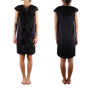 Lanvin Ete 2008 Black SIlk Ruffle Trim Zip Front Black Dress 36 France S Small - Picture 1 of 10