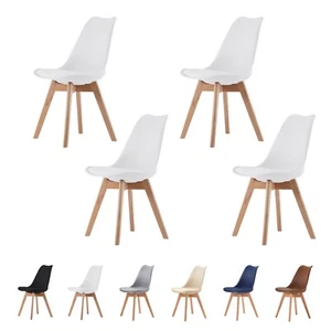 Set of 4 Dining Chairs Padded Seat with Wooden Legs Kitchen Office Living Room - Picture 1 of 87