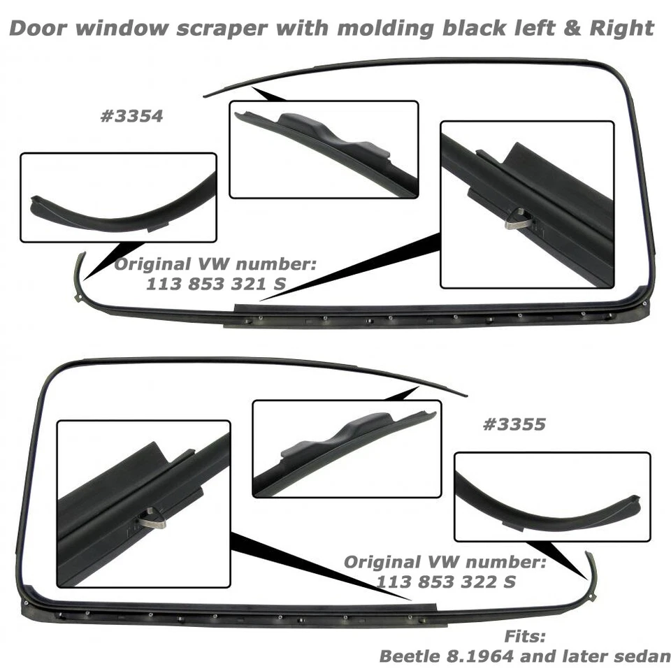 VW Käfer  # 3354 3355 Fensterrahmen Türdichtung black rechts + links ab Bj.8/64  - Bild 1 von 1