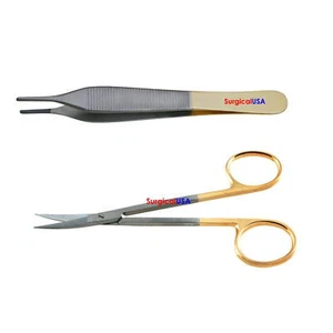 Deluxe Nahtset 2 TC Adson Verbandspinzette & TC Irisschere gebogene Klinge - Bild 1 von 3