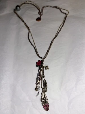 Betsey Johnson Feather And Rose Dangle Necklace - Image 1 of 4