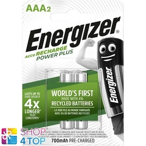 2 ENERGIZER ACCU RECHARGEABLE POWER PLUS AAA HR03 BATTERIES 1.2V 700mAh 2BL NEW - Picture 1 of 1