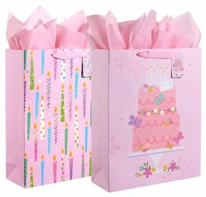 2 Pack 16" Extra Large Gift Bags with Tissue Paper for Girls Birthday Party Bags - Picture 1 of 6