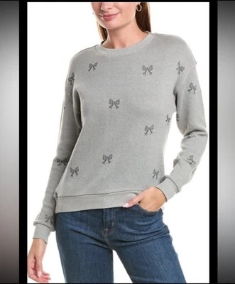 WILDFOX Suéter Bailey Courture Pulôver Cinza Gola Redonda Laço Frisado Algodão Médio - Imagem 1 de 4