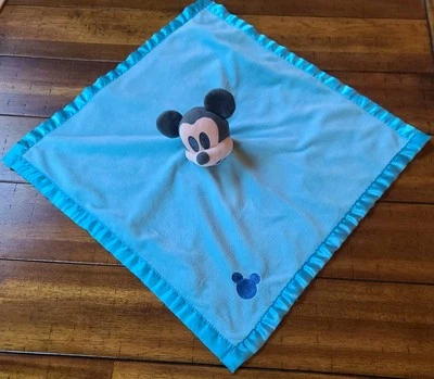 Disney MICKEY MOUSE Baby Pastel Blue Lovey Security Blanket Plush Soft Blankee - Image 1 of 4