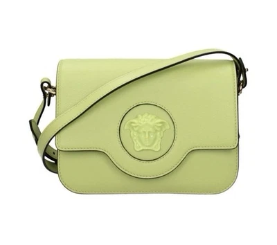Versace La Medusa Logo Plaque Green Lime Pebbled Leather Crossbody Bag New $1600 - Image 1 of 4